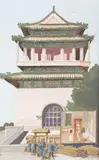 Péking, la tour de Tamb by Roger Tourte, Aquarelle et gouache sur papier encadrée, sold May 2022