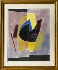 Composition by Jean Rets, Aquarelle sur papier signée en bas à droite H_43 cm L_35 cm, sold Oct 2022