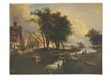 Le canal de l’écluse au village (canal de Bourgogne ?) by Antoine Guindrand, Toile non signée, sold Oct 2022
