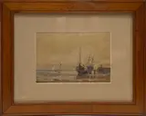 Barque échouée by Paul Émile Lecomte, Gouache Signé en bas à droite Lecomte H_17,5 cm L_24 cm, sold Sep 2022