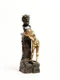Femme nue près d'une colonne à tête de satyre - Sacrifice à Priape by Ernest Wante, Épreuve en bronze à patine brune et doré, sold Oct 2024