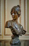 Buste de femme, La fiancée by Emmanuel Villanis, Épreuve en bronze à patine brune, sold Oct 2024