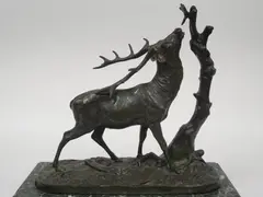 Cerf à la branche n°2 by Pierre-Jules Mêne, Bronze à patine verte reposant sur une base rectangulaire en marbre veiné Signé sur la ter, sold Apr 2026