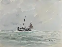 Le chalutier par temps agité by Pierre Brette, Aquarelle signée en bas à droite, sold Jul 2025