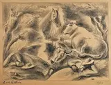 Les vachers endormis by Amédée de La Patellière, Lithographie justifiée, sold Jul 2025