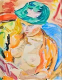 Femme au chapeau vert by Pierre Cornu, Aquarelle signée en bas à droite, sold Jul 2025