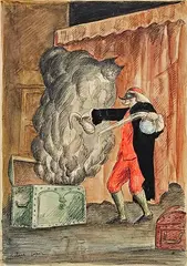 Lee magicien by Roland Topor, Aquarelle signée en bas à gauche, sold Jul 2025