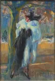 Elegante au col de fourrure by Louis Fortuney, Pastel signé en bas à droite avec envoi, sold Nov 2019