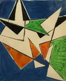 Composition géométrique by Jean Pons, 1949, Gouache sur papier monogrammée et datée au milieu à gauche, sold Apr 2019