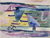 Dinard – le vélo », circa 1961 by Jean Pons, Gouache sur papier monogrammée en bas à droite, sold Apr 2019