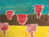 Cinq reflets rouges » by Jean Pons, 1958, Gouache sur papier signée et datée au dos, sold Apr 2019