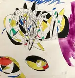 Composition by Jean Pons, Gouache sur papier monogrammée en bas à droite, sold Apr 2019