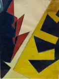 Composition géométrique » Bleu, rouge et jaune by Jean Pons, Gouache et aquarelle sur papier signée en bas à droite, sold Apr 2019