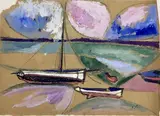 2 bateaux », circa 1960 by Jean Pons, Gouache et pastel sur papier monogrammée en bas à droite, sold Apr 2019