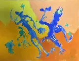 Désintégrés bleus » by Jean Pons, 1968, Gouache sur papier signée et datée au dos juin, sold Apr 2019