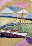 Voilier », circa 1960 by Jean Pons, Gouache et pastel et sur papier monogrammée en bas à droite, sold Apr 2019