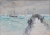 Voilier auprès de la jetée à Deauville by Fernand Truffaut, Aquarelle titrée et située en bas à droite, sold Feb 2019