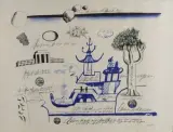Blue Pagoda 2 by Saul Steinberg, 1975, Lithographie sur papier, sold Sep 2026