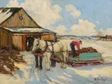 Loading Up by Berthe des Clayes, oil on board, sold Nov 2025