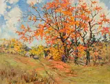 An October Harvest by Berthe des Clayes, oil on canvas, sold Nov 2025