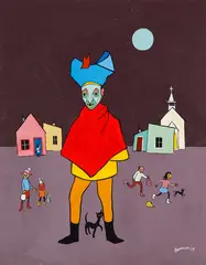 Charles at Halloween by Ted Harrison, 1969, acrylic on board, sold Nov 2025