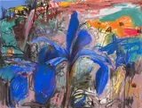 Blue Siberian Iris with Orange Poppy by John Hartman, pastel on paper, sold Nov 2025