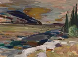 Scène de Baie-St-Paul by René Jean Richard, oil on board, sold Nov 2025