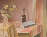 Still Life with Blue Book by Lionel LeMoine FitzGerald, 1948, oil on canvas, sold Nov 2025