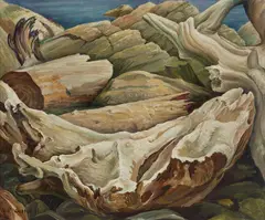 Beach Pattern - Copper Cove, BC by W. P. Weston, 1952, oil on board, sold Nov 2025