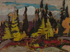 Northern Hills by Arthur Lismer, oil on board, sold Nov 2025