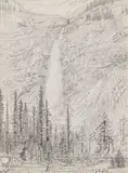 Takakkaw Falls by E. J. Hughes, graphite on paper, sold Nov 2025