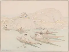 Inuit Kayaking by Thomas Harold Beament, coloured pencil on paper, sold Nov 2025