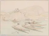 Inuit Kayaking by Thomas Harold Beament, coloured pencil on paper, sold Nov 2025