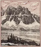 The Ramparts - Jasper National Park by Franklin Carmichael, gouache on paper, sold Nov 2025