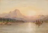 B.C. Coast Scene - Indian Village & Sailing Boat by Thomas Mower Martin, watercolour on paper, sold Nov 2025