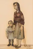 Mother and Child by Maxwell Bennett Bates, 1947, mixed media on paper, sold Nov 2025