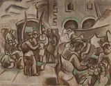 Kingston Market by André Charles Biéler, 1943, mixed media on paper, sold Nov 2025