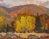 Poplars in Autumn, Palmer Rapids by Joachim George Gauthier, 1946, oil on board, sold Nov 2025