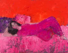 Fatima au divan rose by Bernard Cathelin, 2000, oil on canvas, sold Oct 2025
