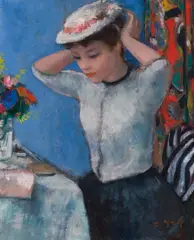 Essayage du chapeau by François Gall, oil on canvas, sold Oct 2025
