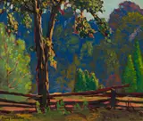 Split Rail Fence and Glade by Frank Hans Johnston, 1930, oil on board, sold Oct 2025