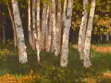 Silver Birches by Frank Hans Johnston, oil on board, sold Oct 2025
