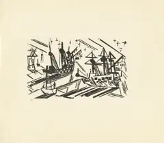 Schiffe und Sterne by Lyonel Feininger, Ca. 1926, Holzschnitt auf Japan, sold Jun 2018