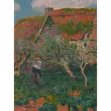 Bretonne jardinant près des chaumières by Henry Moret, Huile sur toile, sold Nov 2016