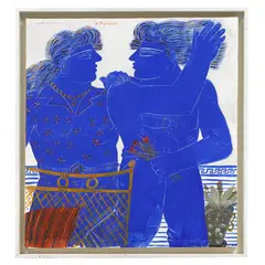 Couple au balcon by Alecos Fassianos, Huile sur toile, sold Nov 2016