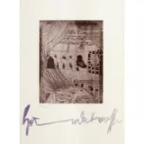 Das Haus sieht einen Menschen brennen- 1962 by Freidenreich Hundertwasser, Eau-forte signée à l'encre violette et numérotée IX / XXV, sold Nov 2016