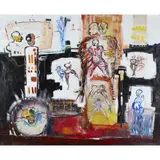 Copain du soir by Dominique Zinkpè, 2014, Technique mixte sur toile, sold Nov 2016