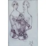 Couple en buste et chien by Jean-Jules Chassepot, Encre et mine de plomb sur papier (calque), sold Oct 2016