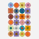 Rondelays, set of twenty-four by Frances and Michael Higgins, c.1960, fused glass, brass, sold May 2023