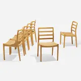 Dining chairs model 85, set of six by Niels O. Møller, c. 1965, oak, jute, sold Apr 2023